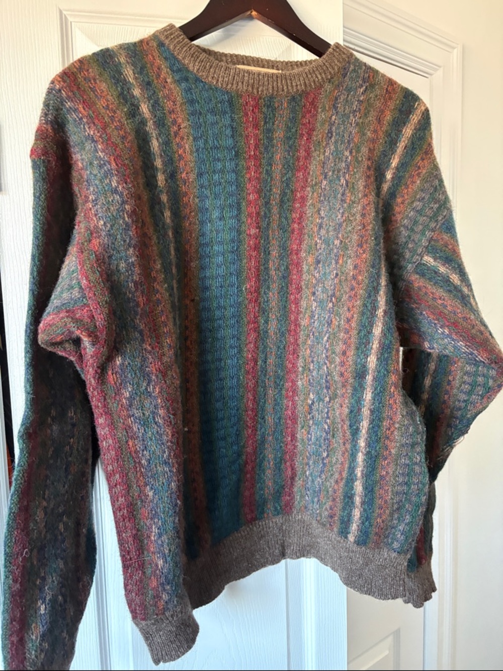 Cozy Multi-Stripe Knit Sweater in Teal, Rust, and Taupe